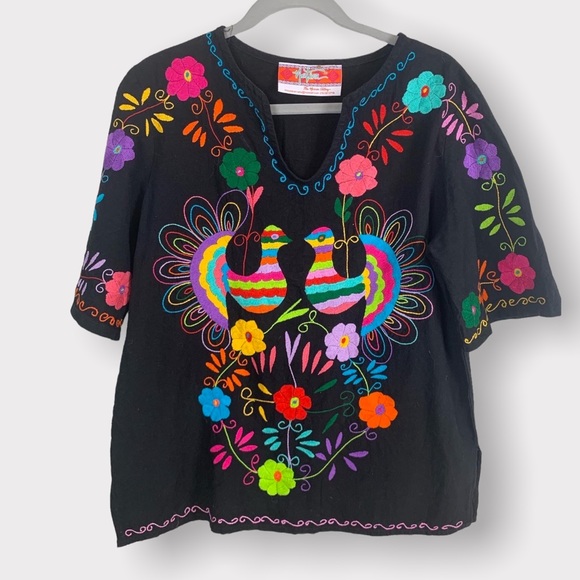 Hand Crafted Tops - Mexican Embroidered Blouse Medium